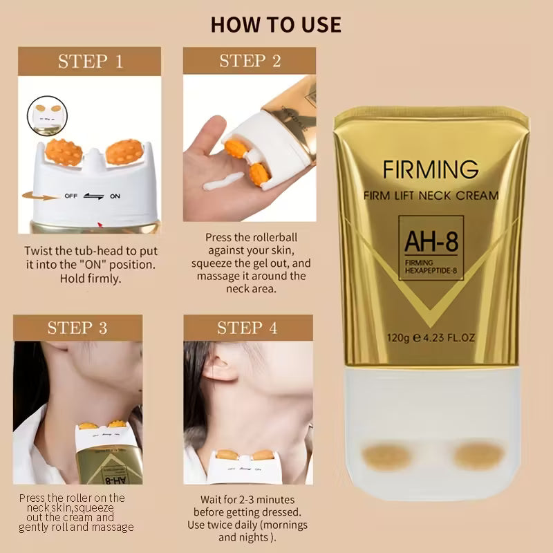 AH-8 Neck Firming Cream with Roller Ball – V-Line Massage & Hydration for All Skin Tones – Mineral Oil & Glycerin Formula – 1pc Gift-Friendly Skincare