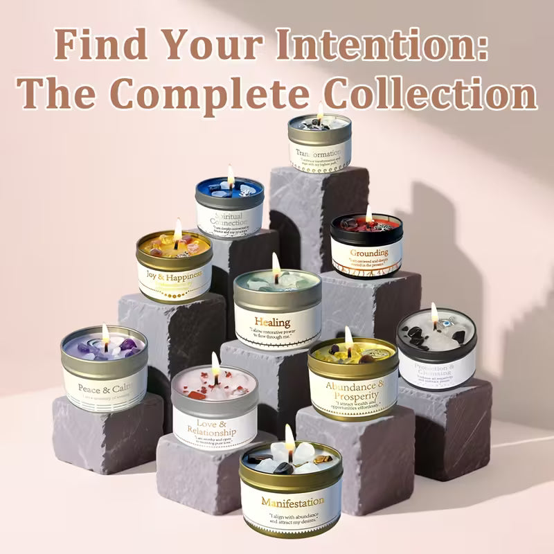 EVODUCK Manifestation Candle – Cinnamon & Sandalwood Scented Soy Wax Candle with Brown & White Crystals – Law of Attraction & Goal Setting Aid for Meditation, Yoga & Focus – 3oz