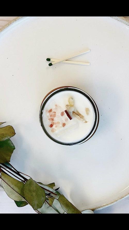 Clear S – Space Clearing Intention Candle | Organic Soy & Crystal Energy