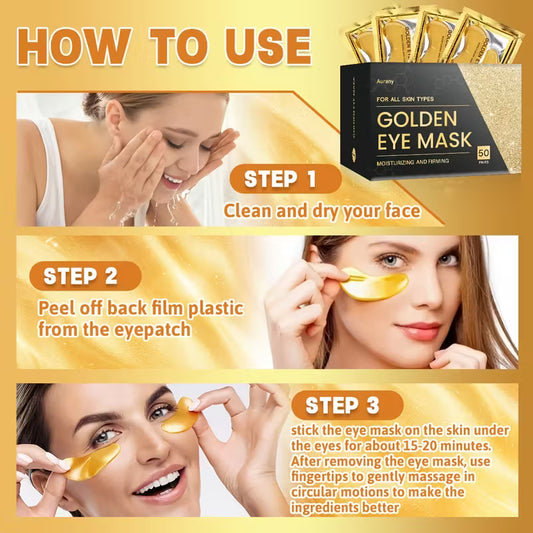 Golden Under Eye Patches – 50 Pieces for Hydrating, Firming & Refreshing Tired Eyes – A Thoughtful Gift for Both Men & Women